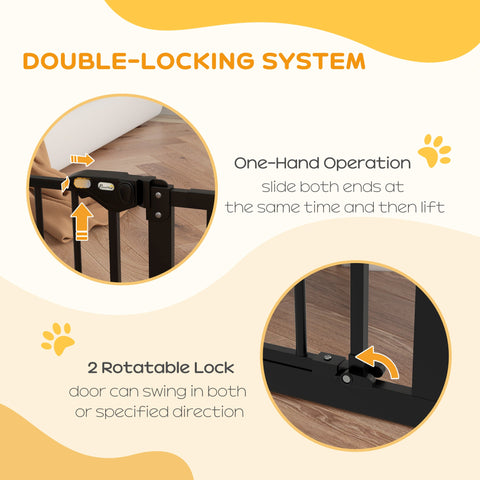 PawHut Metal 74-100cm Wide Adjustable Dog Gate Black
