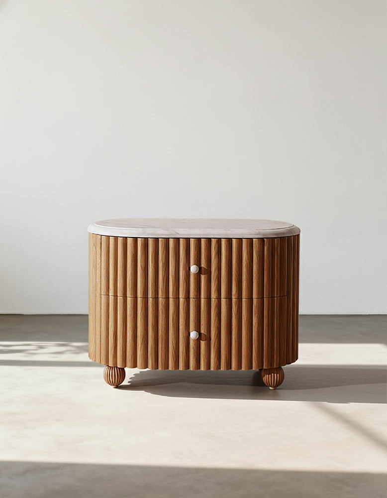 Ava Rounded Rectangle Bedside Table, Marble