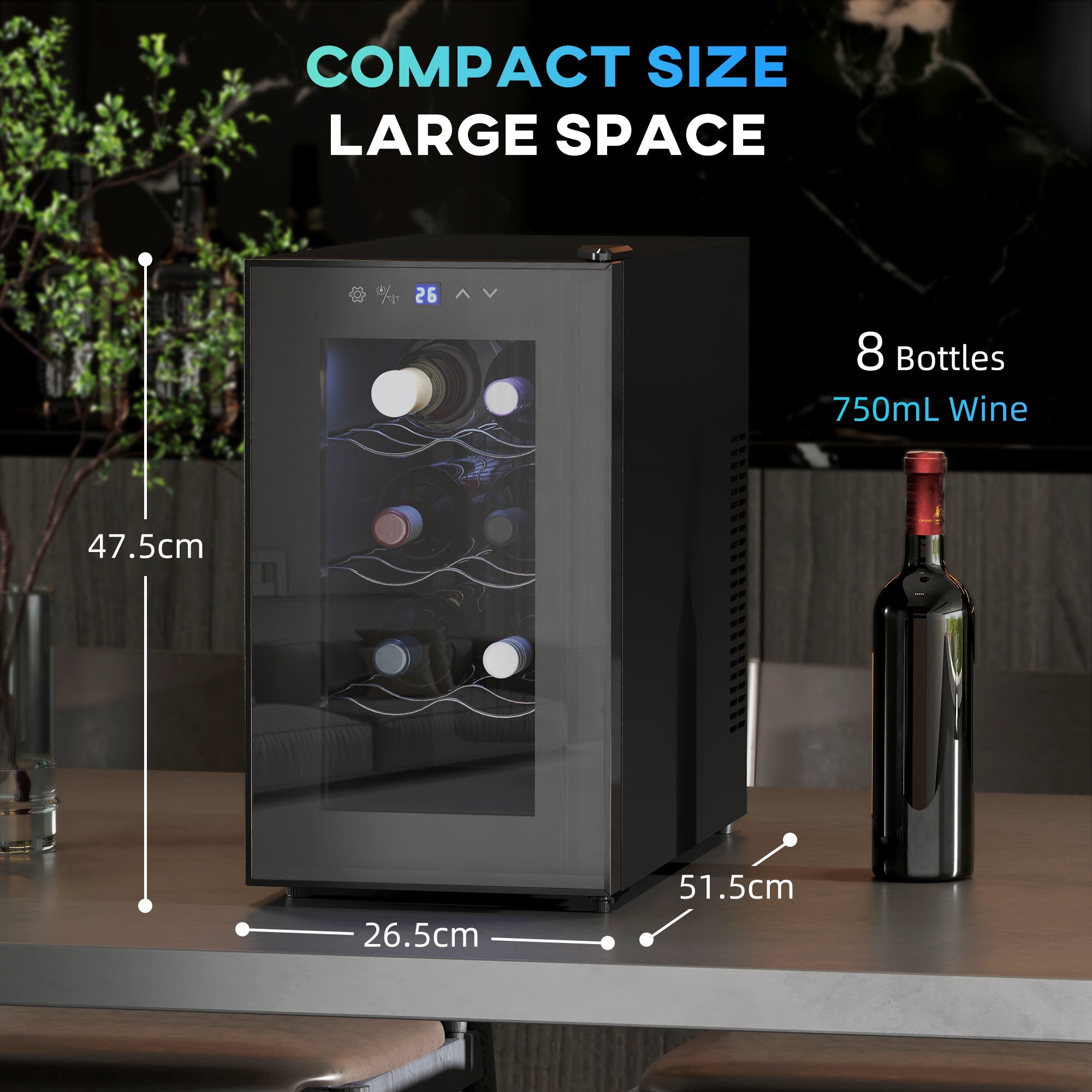HOMCOM Freestanding Wine Cooler Fridge with 8 Bottle, 21 Litre Capacity