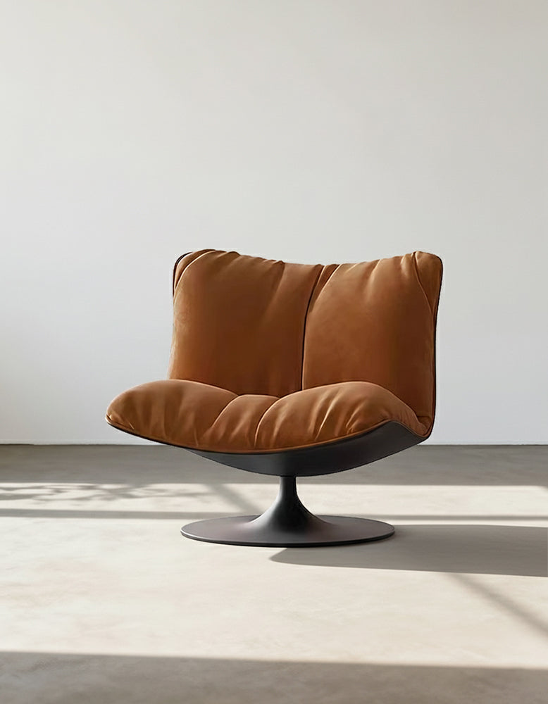 Ahn Lounge Chair, Swivel Armchair, Orange Suede