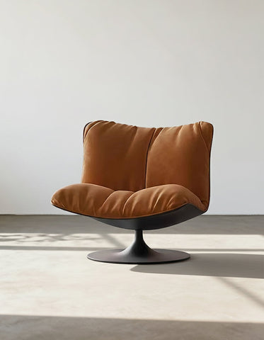 Ahn Lounge Chair, Swivel Armchair, Orange Suede