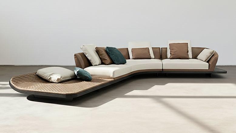 Dubois Three Seater Curved Sofa, Nappa Real Leather