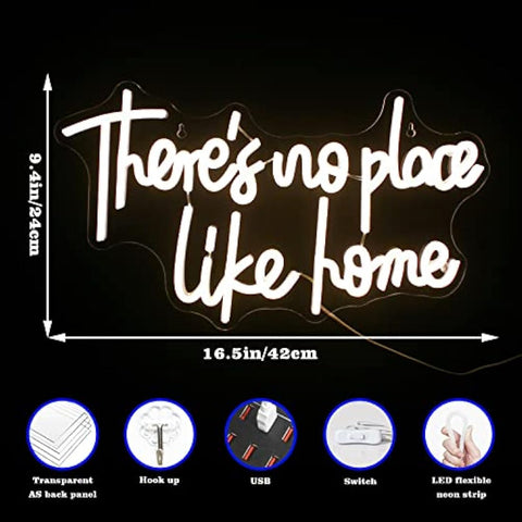 Looklight There’s no Place Like Home Neon Sign Warm White Neon Signs for Wall Decor, LED Light Sign USB Letter Light Up Signs for Bedroom Living Room Home Birthday Wedding Party