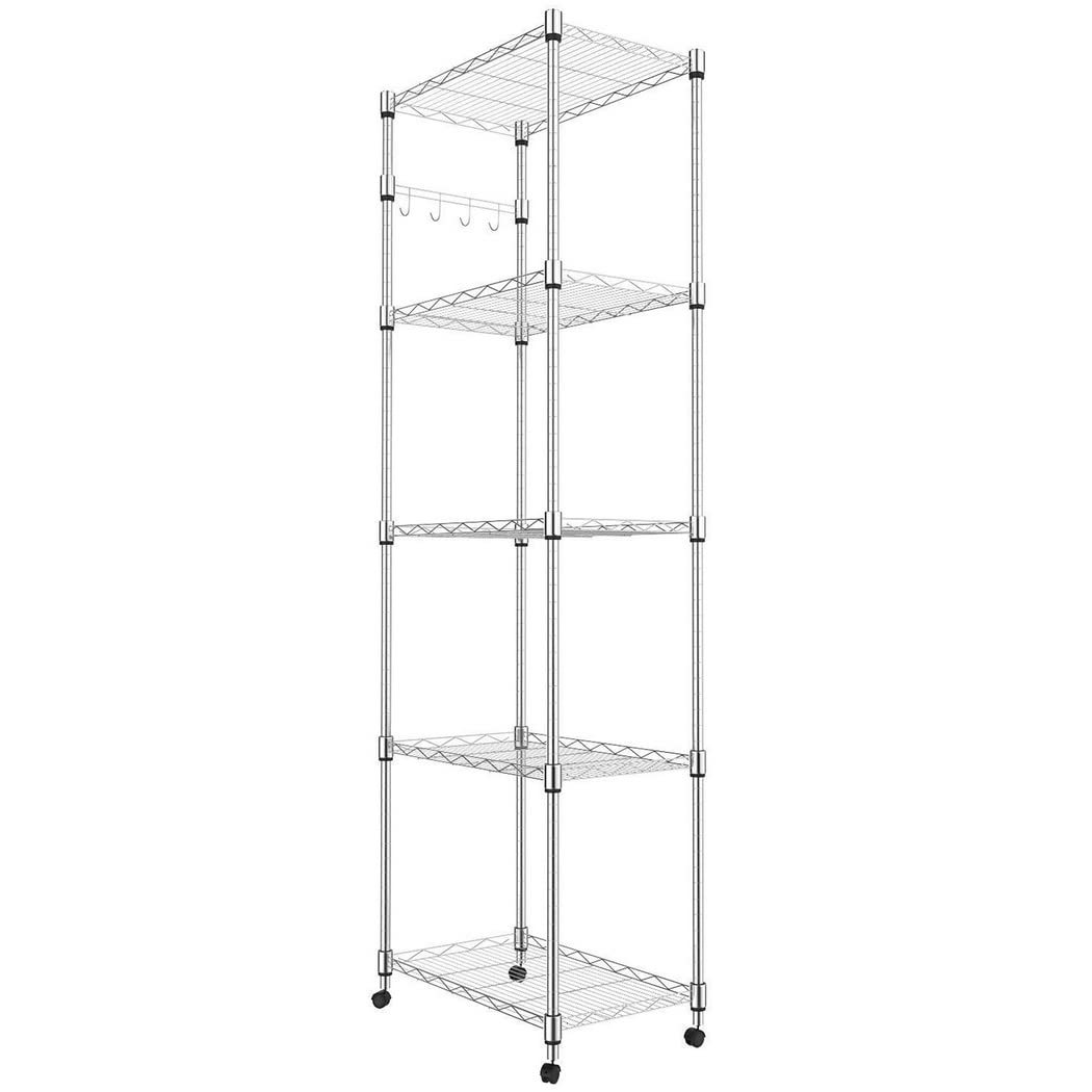 5 Tier Wire Shelving Units on Wheels, Height Adjustable Wire Rack Shelving, Storage Shelves with Casters for Bathroom, Kitchen, Pantry, 59x35x183 cm,