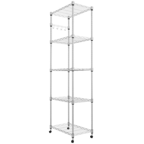 5 Tier Wire Shelving Units on Wheels, Height Adjustable Wire Rack Shelving, Storage Shelves with Casters for Bathroom, Kitchen, Pantry, 59x35x183 cm,