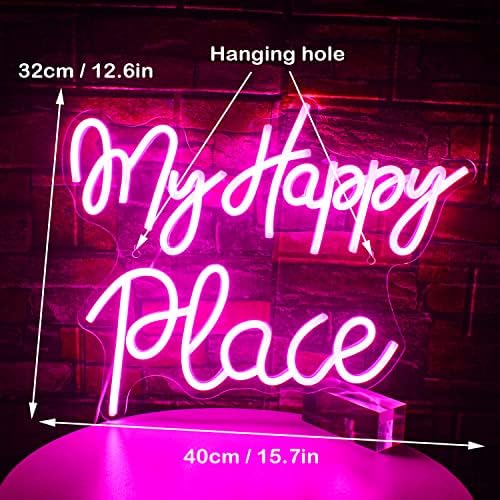 SIGNSHIP My Happy Place neon Sign Led neon Light is Used for Wall Decoration, USB Powered Pink Letters neon Sign Acrylic Art Wall Decoration is Used for Bedroom, Game Room, Living Room, bar