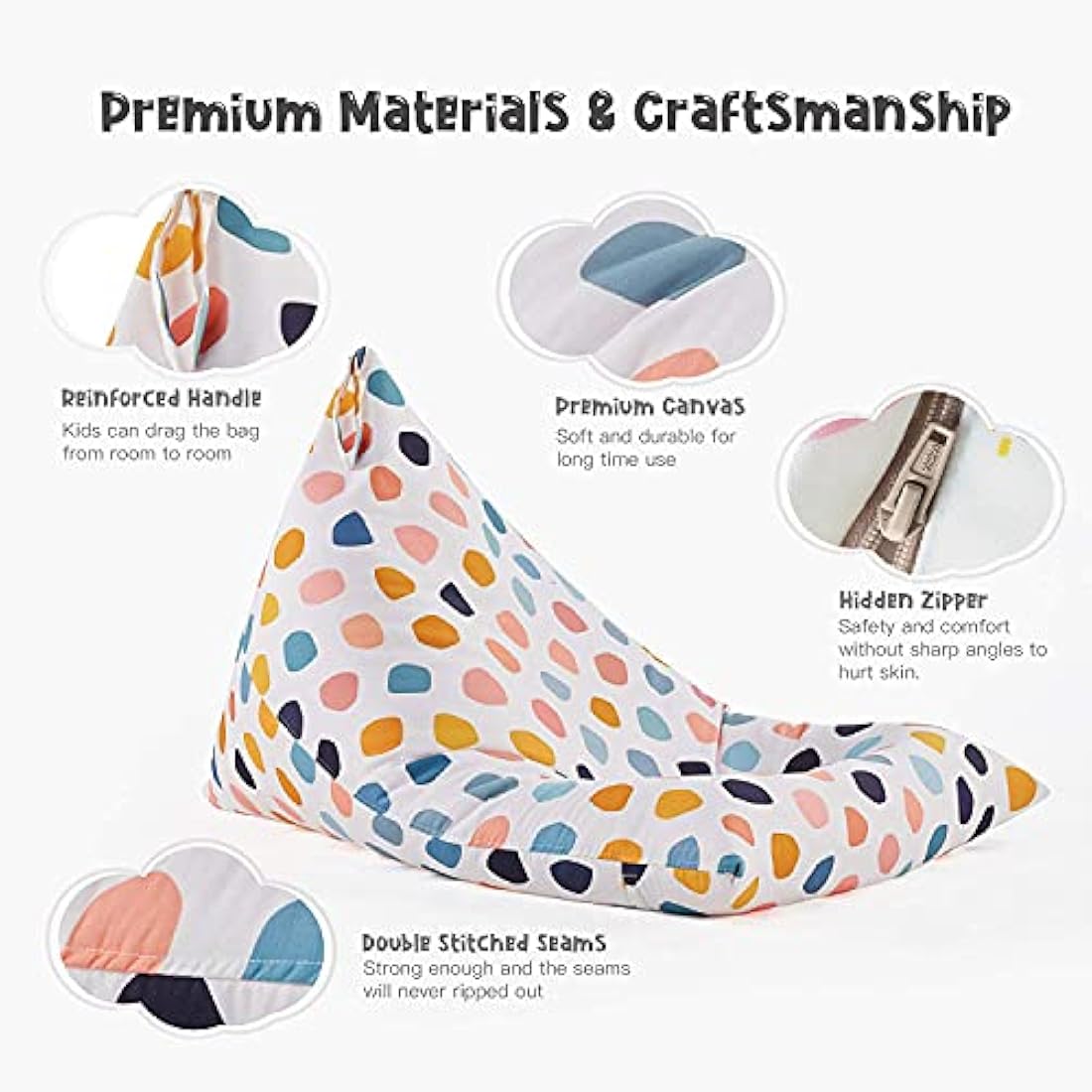 Nobildonna Stuffed Animal Storage Bean Bag for Kids (No Filler), Extra Large 250L Bean Bag Chair Cover Only, Washable Beanbag Without Filling Soft Premium Canvas Stuffable Bean Bag Cover