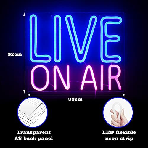 Looklight Live On Air Neon Sign Blue Pink Letters Led Neon Light On Air Sign Neon Word Sign Led Wall Art for Studio Bedroom Game Room Party Streaming Bar Club Decoration with USB Power