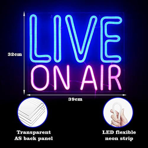 Looklight Live On Air Neon Sign Blue Pink Letters Led Neon Light On Air Sign Neon Word Sign Led Wall Art for Studio Bedroom Game Room Party Streaming Bar Club Decoration with USB Power