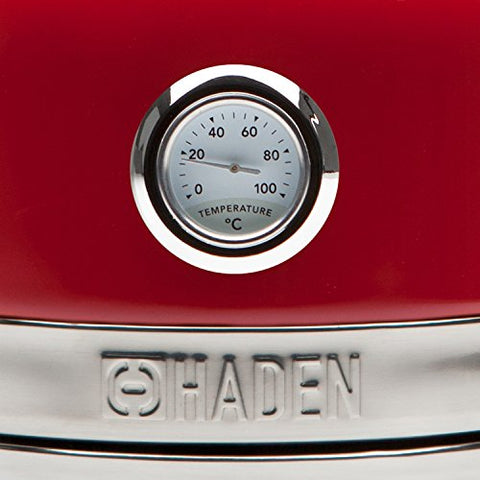 Haden Jersey Red Kettle - 1.5L Temperature Gauge & indicator Light - Electric 3000w Rapid Boil Auto Shut-off, Boil-dry Protection, Stainless Steel