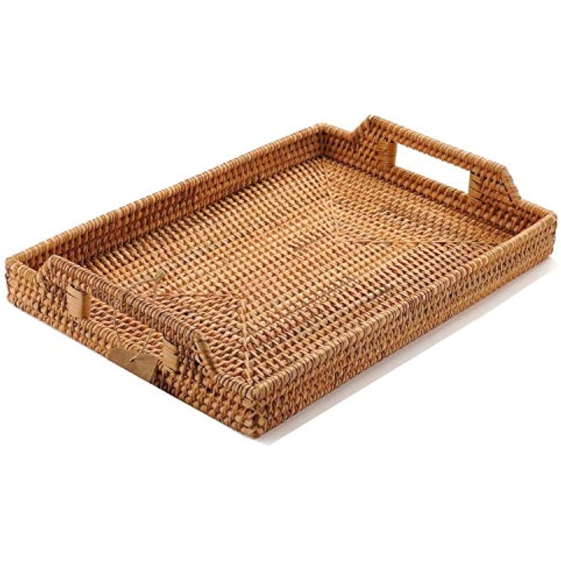 Hand-Woven Rattan Serving Tray with Handles for Breakfast, Drinks, Snack for Dining/Coffee Table (17 inch (43 cm), Rectangular)