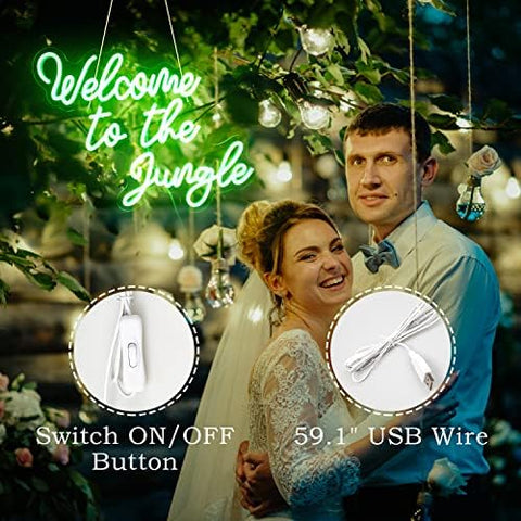 Welcome to The Jungle Neon Sign Green LED Word Neon Light Signs for Wall Decor USB Letter Light Up Sign for Garden Home Entryway Front Porch Party Gift