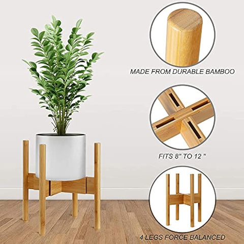 2-Pack Plant Stand, Mid-Century Modern Flower Pot Holder, Flower Pot Holder, Bamboo Adjustable Flower Pot Holder, Indoor Bamboo Modern Plant Holder, Fits Pot Size of 20-30 CM (Plant Pot NOT Included)