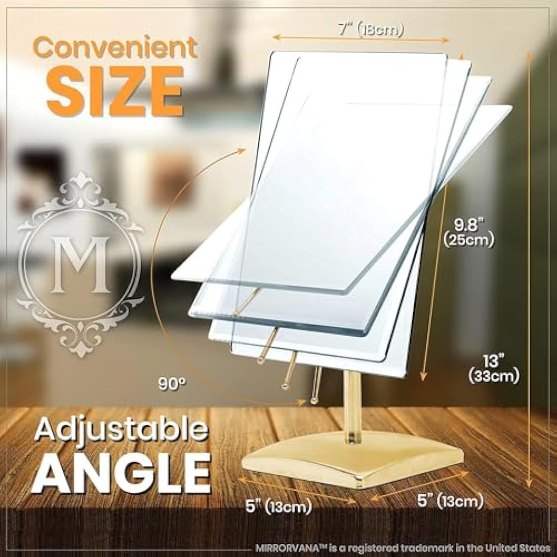 Gold Large Free Standing Mirror for Bathroom Countertop, Dressing Table and Vanity Set - Classic Face Mirror For Makeup and Shaving - 25 x 18cm (Gold)
