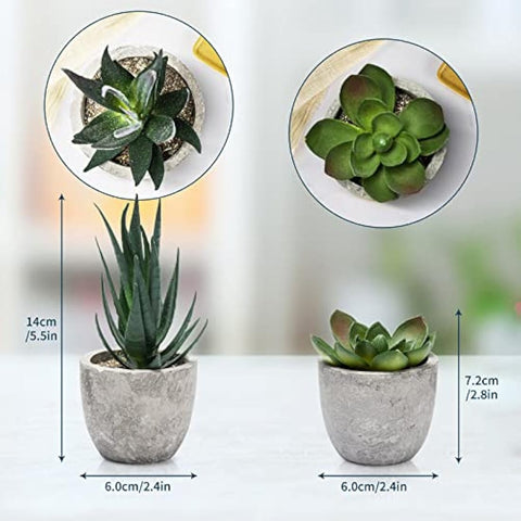 4 Set Artificial Plants Indoors in Pots, Plastic Fake Plants Potted, Eucalyptus, Rosemary, Small Succulents Faux Plants for Office Desk Bedroom Kitchen House Decoration