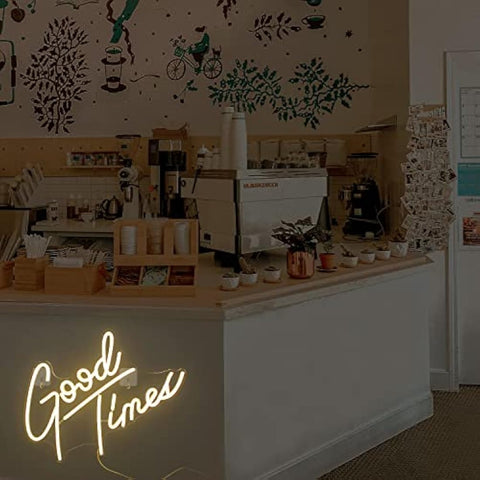 Looklight Good Times Neon Sign Warm White Led Neon Signs Letter Neon Light Happy Neon Signs for Wall Decor, USB Light Up Signs for Bedroom Bar Game Room Wedding Birthday Anniversary Party