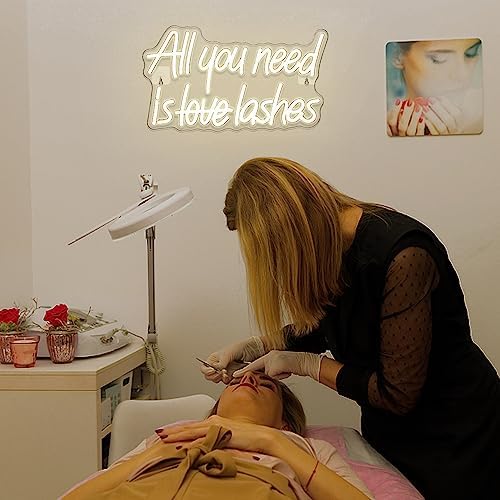 Looklight All You Need is Lashes Neon Sign Lashes Neon Signs for Wall Decor, Light up Signs Warm White Neon Sign USB Letter Neon Light Sign for Bedroom Beauty Girl Room Makeup Room Bar Party