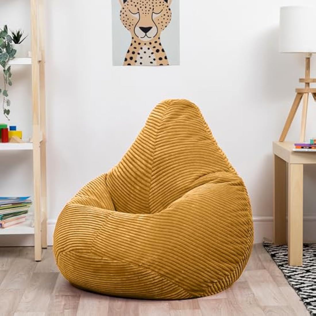 icon Dalton Kids Bean Bag, Ochre Yellow, Cord Kids Bean Bag Chair with Filling Included for Girls and Boys, Childrens Chair, Beanbags for Children, Playroom Décor, Bedroom Accessories