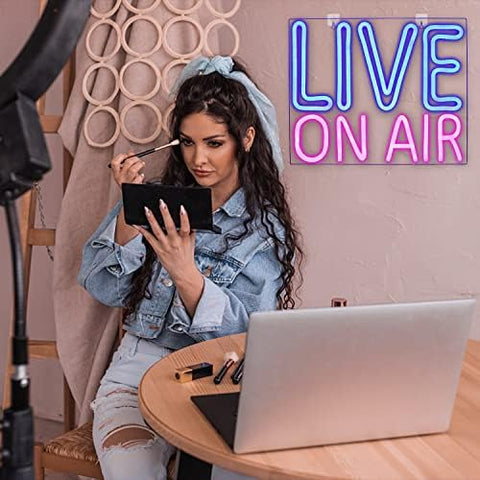 Looklight Live On Air Neon Sign Blue Pink Letters Led Neon Light On Air Sign Neon Word Sign Led Wall Art for Studio Bedroom Game Room Party Streaming Bar Club Decoration with USB Power