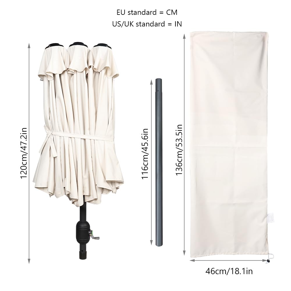 VOUNOT? 3m Double Garden Parasol, Extra Large Rectangular Patio Table Umbrella, with Crank Handle, Protective Cover, UV 50+, Beige
