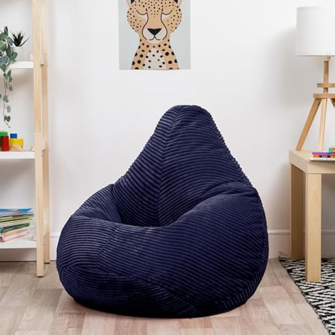 icon Dalton Kids Bean Bag, Navy Blue, Cord Kids Bean Bag Chair with Filling Included for Girls and Boys, Childrens Chair, Beanbags for Children, Playroom Décor, Bedroom Accessories