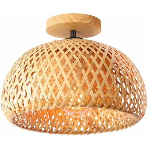 Schindora Bamboo Ceiling Light,Rattan Semi Flush Mount Ceiling Light Fixture,Handmade Boho Rattan Light Fixtures,Farmhouse Light Fixtures for Bedroom Nursery Hallway Corridor Passway