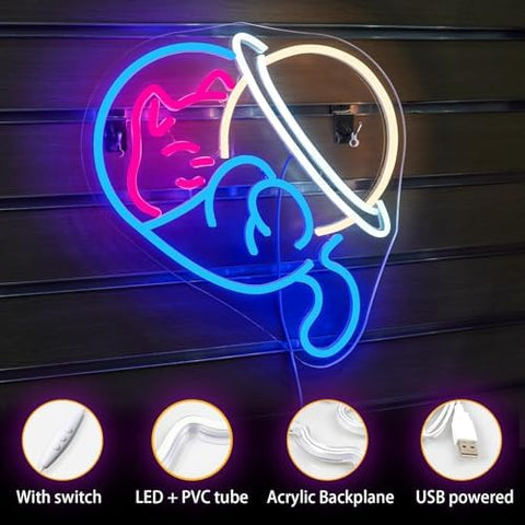 Horseneon Astronomical Planet Cat Neon Sign Animal Neon Light for Bedroom USB Dimmer Neon Sign for Wall Cat Lovers Kid's Room Living Room Bar