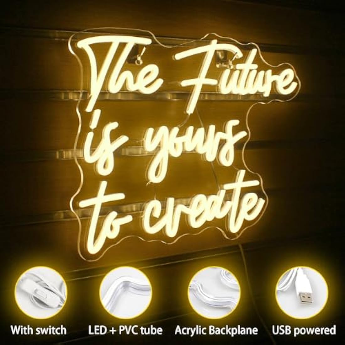 LUCUNSTAR The Future is Yours to Create Neon Sign,Letters Light Signs for Wall Decoration,Warm White Neon Light Sign With Usb Connection for Bedroom,Window,Living Room,Office,Classroom Decor