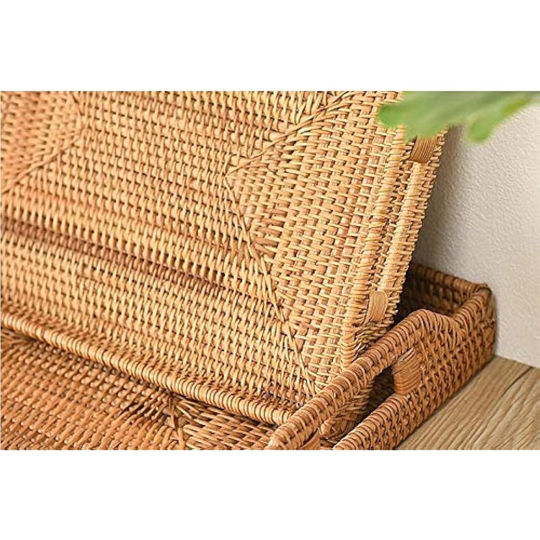 Hand-Woven Rattan Serving Tray with Handles for Breakfast, Drinks, Snack for Dining/Coffee Table (17 inch (43 cm), Rectangular)