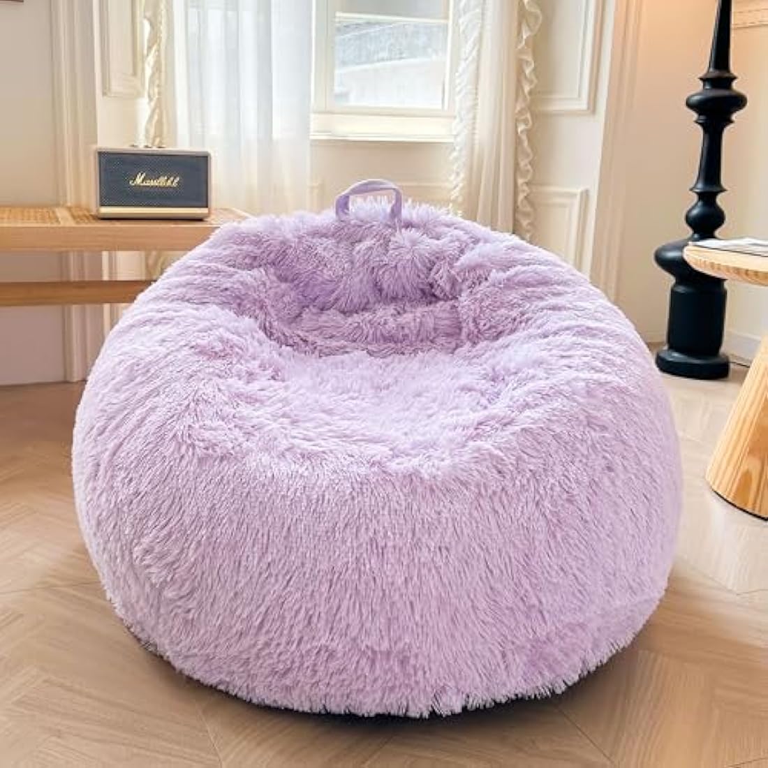 XeGe Faux Fur Comfy Bean Bag Cover for Living Room(No Filler), Fluffy Stuffed Animal Storage Bean Bag Chair Cover Light Purple, Furry Fuzzy Beanbag Cover for Adults Kids Girls, Anti-slip, Lavender
