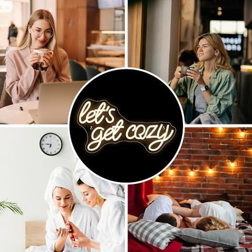 Horseneon Let's Get Cozy Neon Light Sign Warm White Letter Neon Lights Led Neon Sign for Wall USB Dimmable Neon Lights for Bedroom Bar Cafe Club Salon Store Party