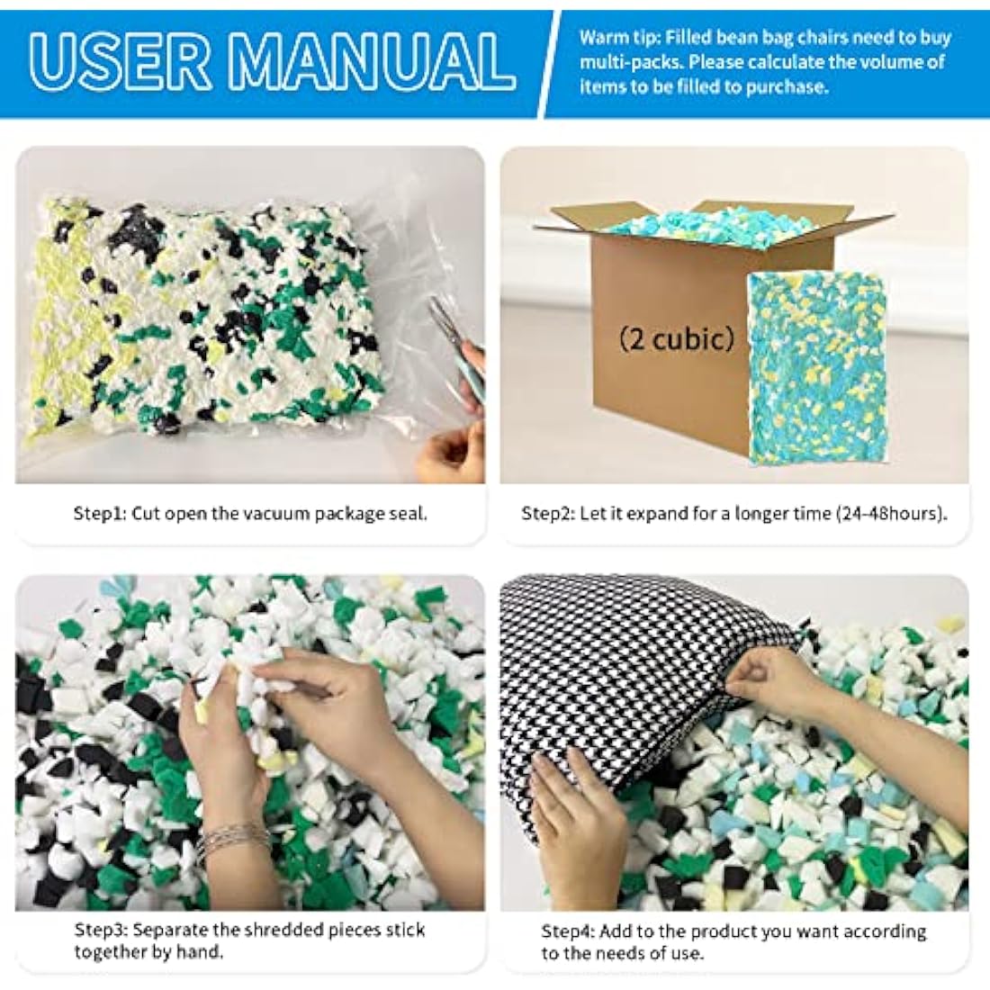 Welacer Shredded Memory Foam Refill 4.4KG for Bean Bag Filling, Premium Soft and Great for Filler, Multi Color and Shape Stuffing