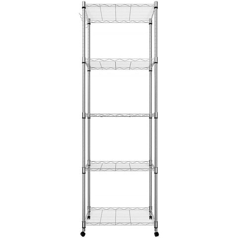 5 Tier Wire Shelving Units on Wheels, Height Adjustable Wire Rack Shelving, Storage Shelves with Casters for Bathroom, Kitchen, Pantry, 59x35x183 cm,