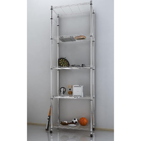 5 Tier Wire Shelving Units on Wheels, Height Adjustable Wire Rack Shelving, Storage Shelves with Casters for Bathroom, Kitchen, Pantry, 59x35x183 cm,