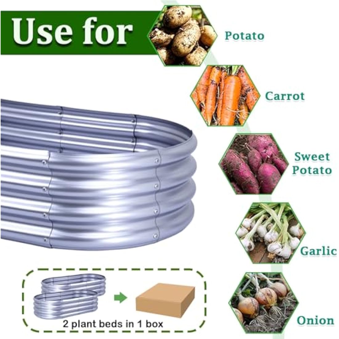 KINI MOX 2Pcs Raised Garden Bed 4x2x1 FT Galvanized Boxes Outdoor Planter Box Plant for Vegetables Flowers Herb (Oval, 4x2x1 FT/120x60x29 CM)