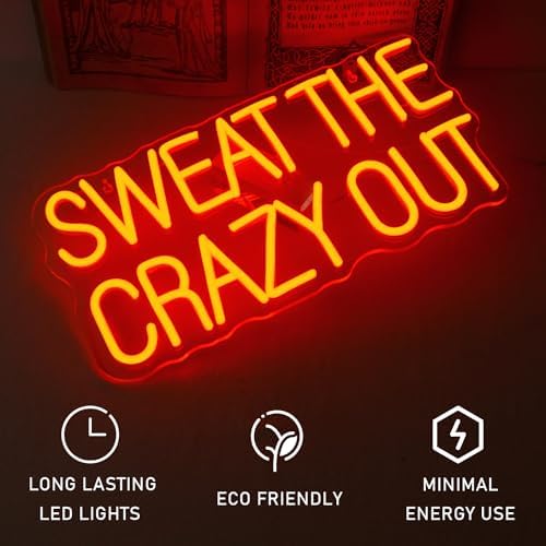Sweat The Crazy Out Neon Sign Letters Led Neon Lights Red Neon Wall Light Fitness LED Signs for Gym Sports Office Game Room Man Cave Decoration Gift for Boys Sports Fan