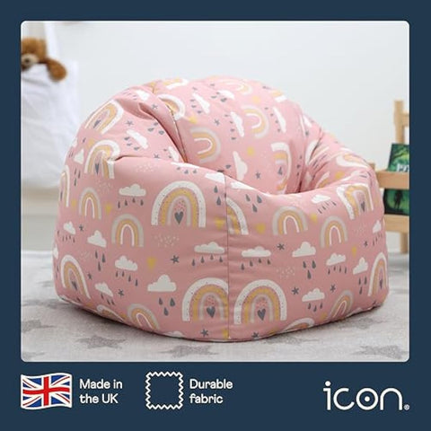 icon Rainbow Print Kids Bean Bag, Kids Bean Bag Chair with Filling Included for Girls and Boys, Childs Chair, Beanbags for Children, Nursery Décor, Playroom Décor, Bedroom Accessories