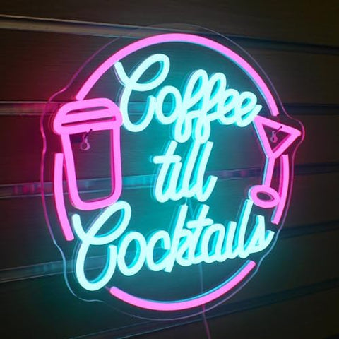Coffee till Cocktail Neon Signs Blue Pink Led Neon Bar Sign Letter Neon Light Coffee Led Signs Cocktail Bar Neon for Cafe Bar Restaurant Party Wall Decor Gift