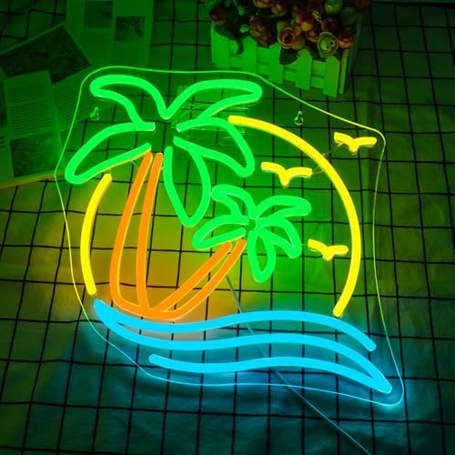 Horseneon Palm Tree Neon Sign Coconut Tree Neon Lights LED Light Sign USB Powered Neon Lights Sea Neon Signs for Bedroom Summer Beach Restaurant Man Cave Beer Cafe Bistro Club Party Decor