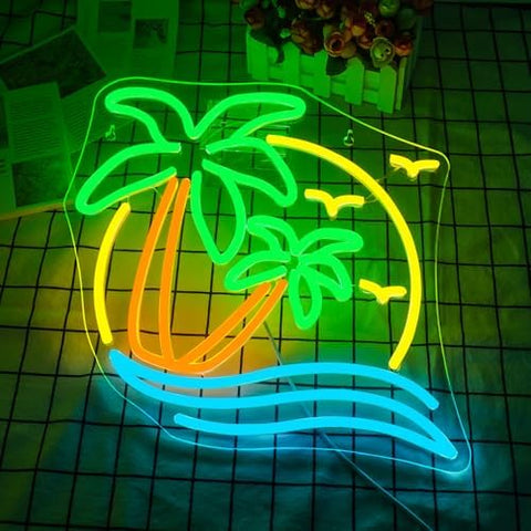 Horseneon Palm Tree Neon Sign Coconut Tree Neon Lights LED Light Sign USB Powered Neon Lights Sea Neon Signs for Bedroom Summer Beach Restaurant Man Cave Beer Cafe Bistro Club Party Decor