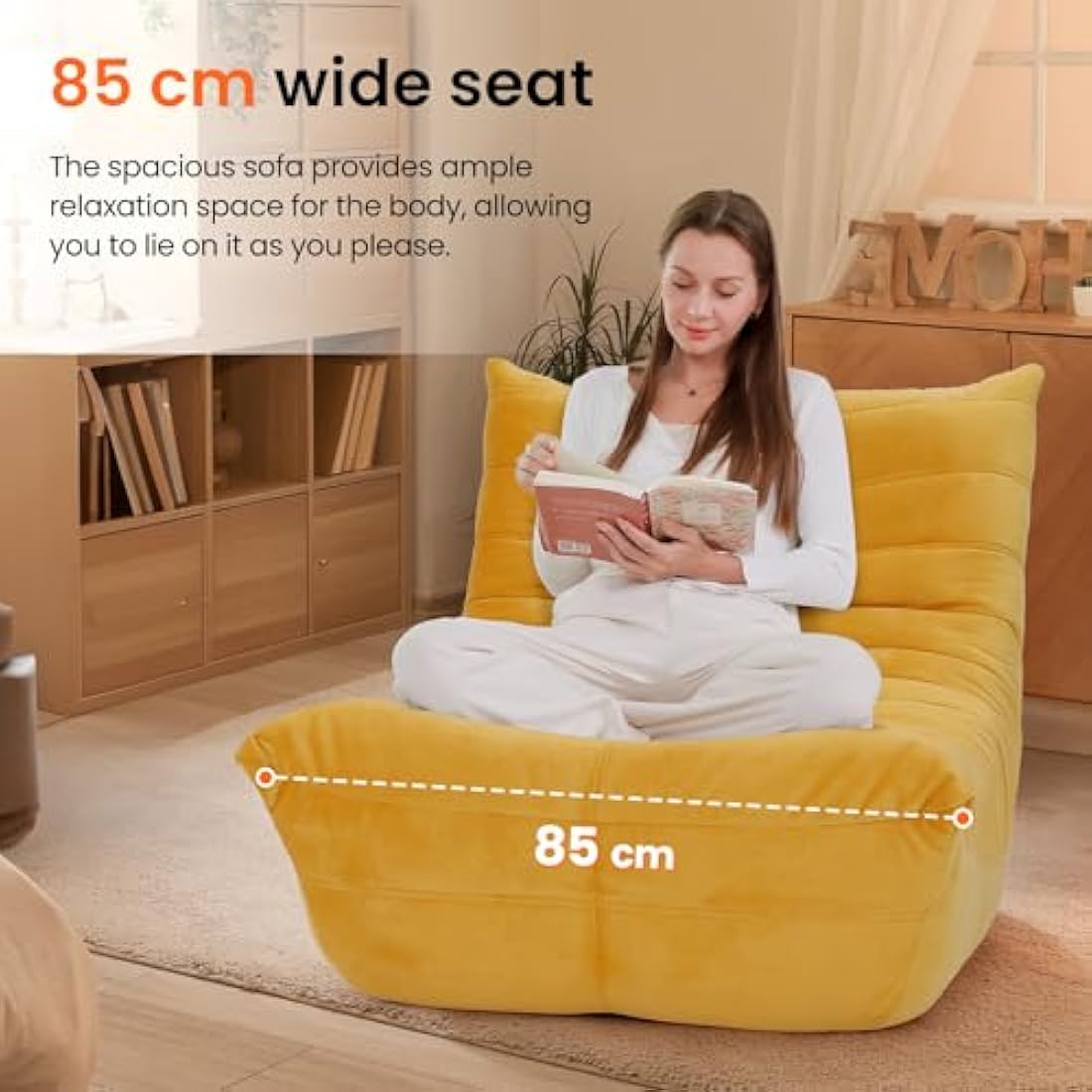 Vesgantti Togo Fireside Chair Yellow, Soft Suede Lounge Chair, Premium Foam Togo Sofa, Lazy Floor Sofa Couch, Corner Bean Bag Sofa for Living Room, Armless Accent Chair for Bedroom, Salon Office