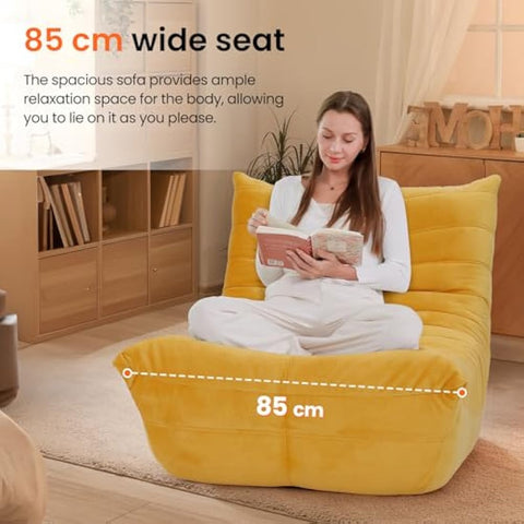Vesgantti Togo Fireside Chair Yellow, Soft Suede Lounge Chair, Premium Foam Togo Sofa, Lazy Floor Sofa Couch, Corner Bean Bag Sofa for Living Room, Armless Accent Chair for Bedroom, Salon Office