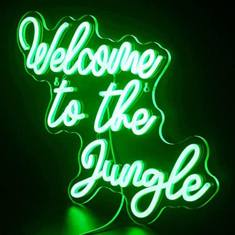 Welcome to The Jungle Neon Sign Green LED Word Neon Light Signs for Wall Decor USB Letter Light Up Sign for Garden Home Entryway Front Porch Party Gift