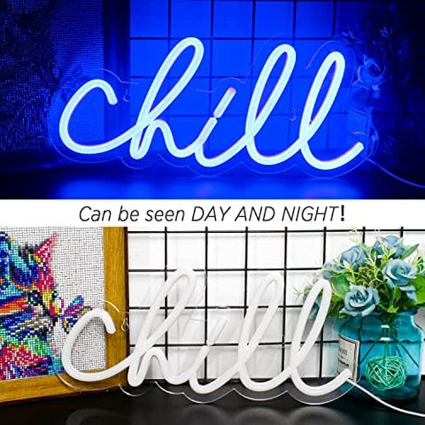 ineonlife Chill Neon Sign Blue Led Sign Chill Neon Wall Light 14'' x 7'' Letter Led Signs for Wall Decor Led Lights for Bedroom Bar Hotel Game Room