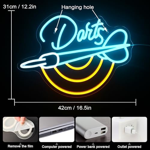 Horseneon Dart Neon Sign, Darts Bar Neon Light Dartboard Neon Light Sign for Wall, Game Led Sign for Pub Home Bar Club Man Cave Restaurant Shop Game Room Decor