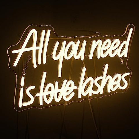 Looklight All You Need is Lashes Neon Sign Lashes Neon Signs for Wall Decor, Light up Signs Warm White Neon Sign USB Letter Neon Light Sign for Bedroom Beauty Girl Room Makeup Room Bar Party