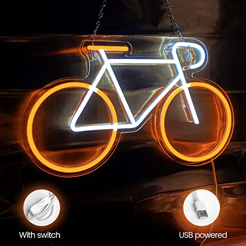 PILOYINDE Bicycle Led Signs Yellow White Neon Signs for Wall Decor Led Sign Personalized USB Powered Neon Lights for Bedroom Restaurant Bar Decor