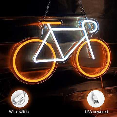 PILOYINDE Bicycle Led Signs Yellow White Neon Signs for Wall Decor Led Sign Personalized USB Powered Neon Lights for Bedroom Restaurant Bar Decor