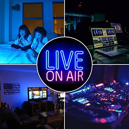 Looklight Live On Air Neon Sign Blue Pink Letters Led Neon Light On Air Sign Neon Word Sign Led Wall Art for Studio Bedroom Game Room Party Streaming Bar Club Decoration with USB Power