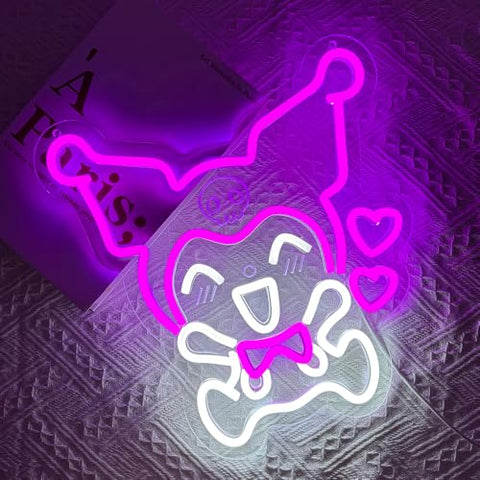 PILOYINDE Kuromi Neon Sign Purple Kuromi Neon Sign for Wall Decoration Anime LED Neon Light USB Neon Light Sign for Bedroom Decoration Party